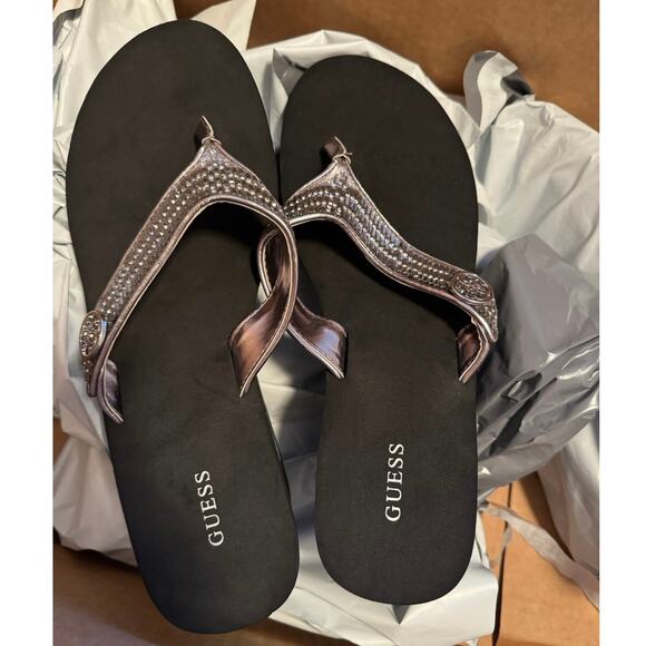 GUESS Sarraly Eva Logo Wedge Sandal in Disco Rhinestone Size US 11 New w/o Tag - Picture 11 of 14